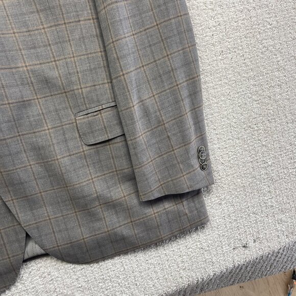 Peter Millar Blazer Men's 46T Sports Coat Jacket 100% Wool Plaid Grey / Orange - Picture 4 of 16